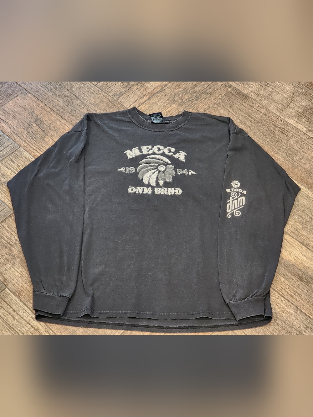 Vintage Mecca DNM Brand Black Long-Sleeve Graphic Tee Size XXL